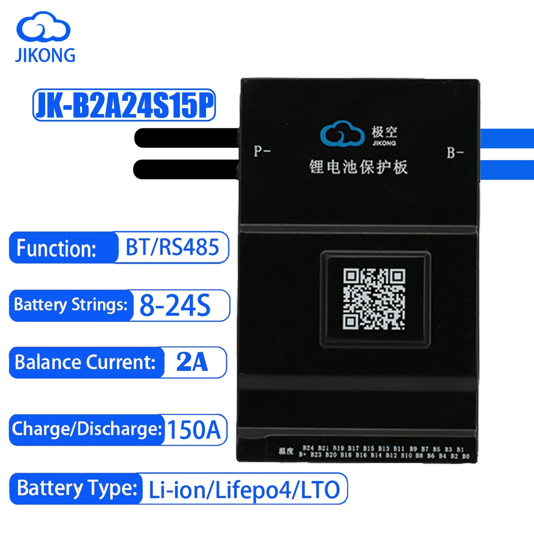 

JK SMART BMS JK-B2A24S15P 2A Active Balance for Lifepo4 Battery 8S 16S 24S 150A BT 48V 60V Li-Ion 18650 Camping Battery Ebike