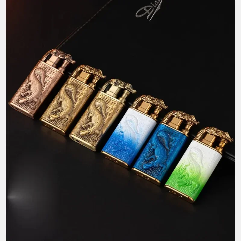 Creative 3D Embossed Crocodile Double Fire Lighter Metal Windproof Jet Fire Open Flame Convertible Gas Lighter Gift