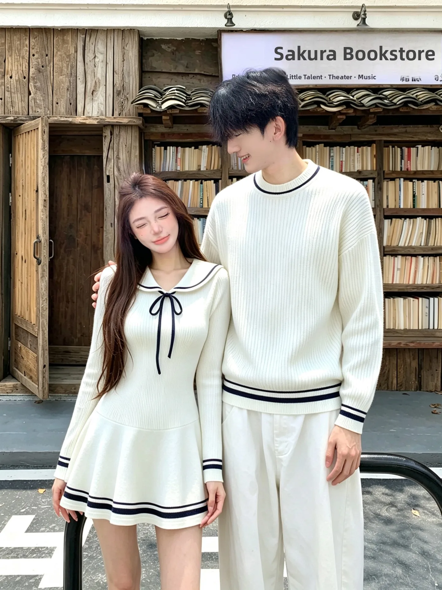 Casual Korean Style Knitted Sweater Dress for Couples Loose Fit Turn-down Collar Waist-cinching Design Autumn Winter New Arrival