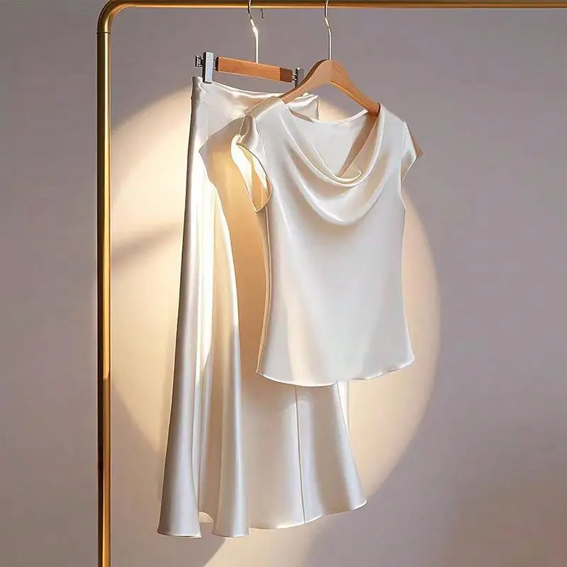 

Summer New Arrival Women's Faion Silk Simulation ort Sve Skirt Set Independent Station Cross-Border Ebay ort Skirts