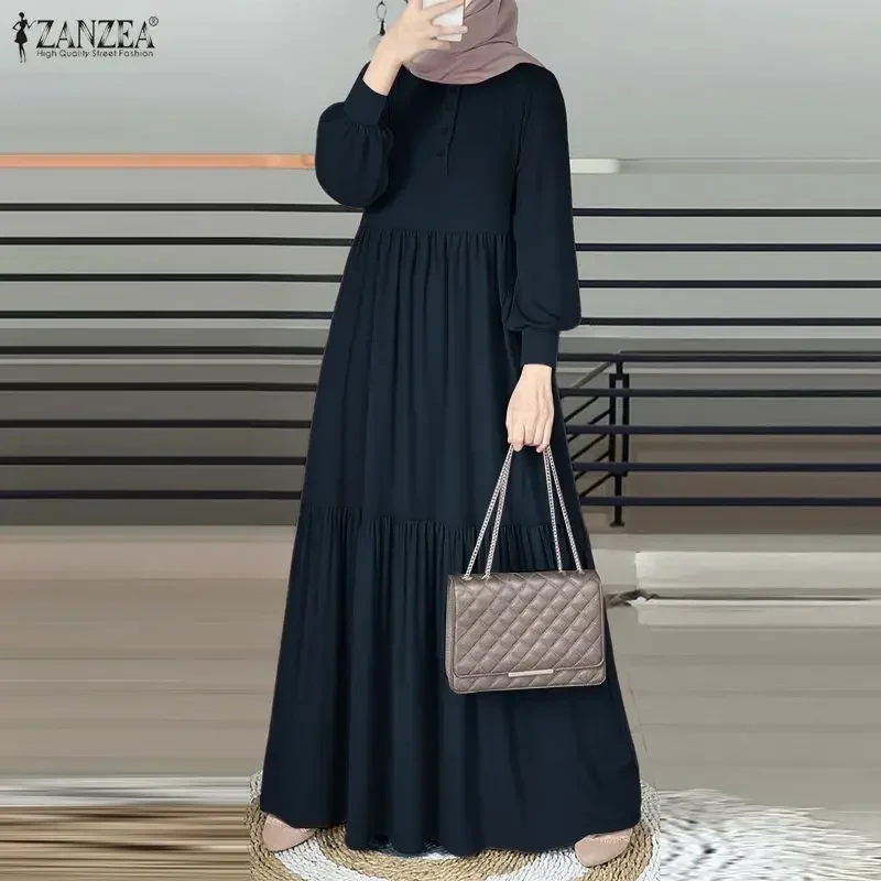 ZANZEA Elegant Muslim Abaya Hijab Long Dress Women Long Sleeve Ramadan Robe Spring Sundress Solid Loose Maxi Vestido Kaftan 2026 5