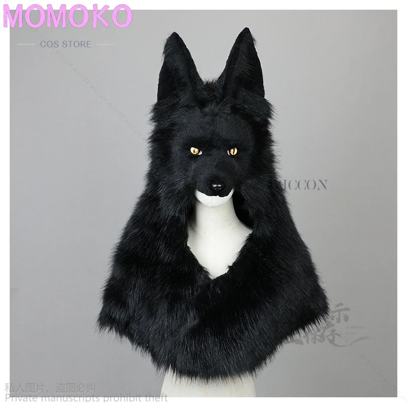 

Anime Viking Style Simulated Black Wolf Head Plush Hat Cosplay Fashionable Luxury Man Hat Men Roleplay Game Furry Cos Halloween