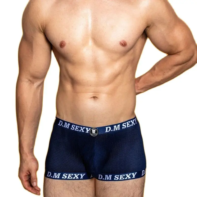 Sexy Underwear Man Boxers Hombre Mesh Breathable Ropa Interior Hombre Solid Low-Rise Boxer Youth Underpants Calzoncillos