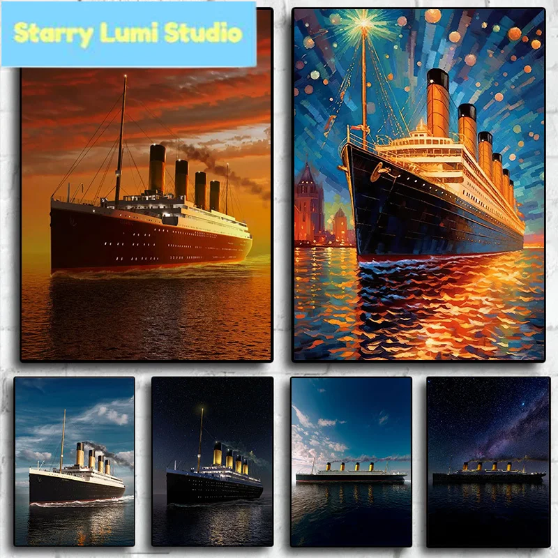 Póster Abstracto del Titanic, el Barco que Nunca se Hunde, Paisaje Marino Icónico, Pintura de Diamantes e Impresiones, Arte de Pared, Decoración del Hogar