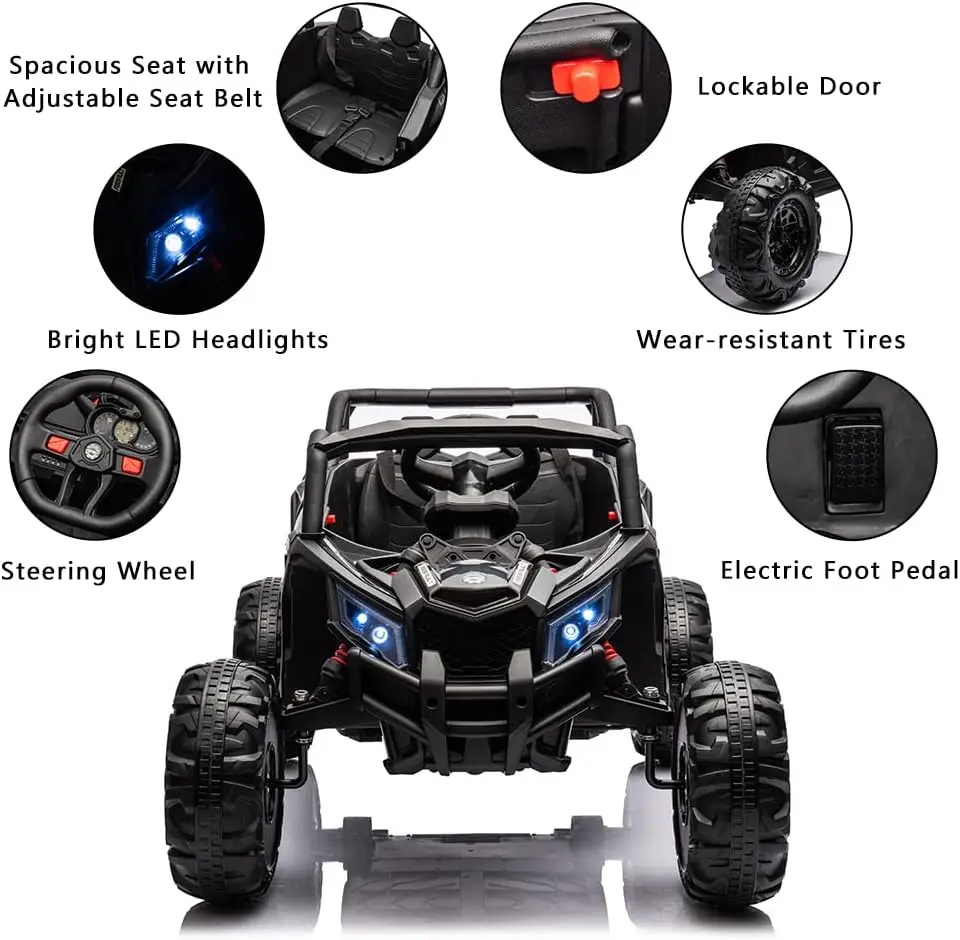 24V 2 Seater Ride On UTV Car, Battery Powered Electric Vehicles with Remote Control, Spring Suspension,200W Motors, Metal Frame,