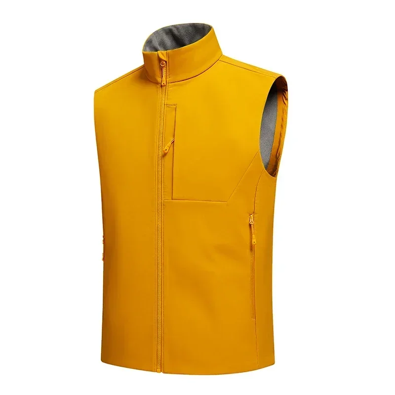 Autumn Winter Solid-Color Vest Versatile Warm Trendy Coat Yellow  Size Soft-shell Vest Outdoor High-QualityCasual Fashionable