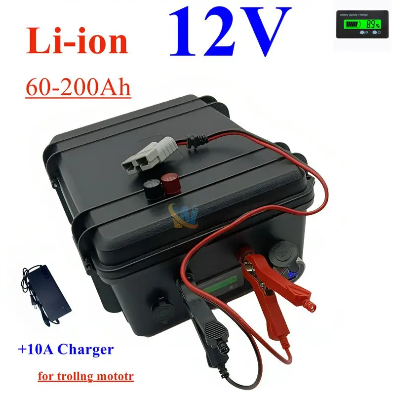 waterproof rechargeable 12V 60Ah 80Ah 120Ah 150ah 180ah 200ah Lithium ion battery for trolling motor boat propeller+10A Charge