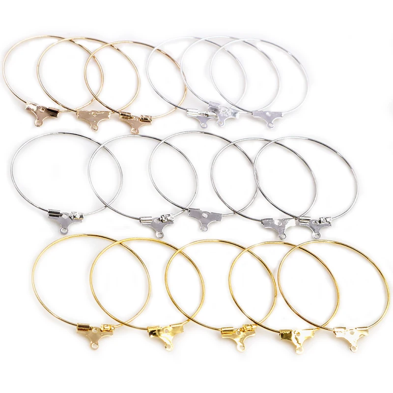 30pcs 20 25 30 35 40 45mm Hoop Earrings Findings Big Circle Ear Wire Hoops Earrings For DIY Jewelry Making Supplies Accessories