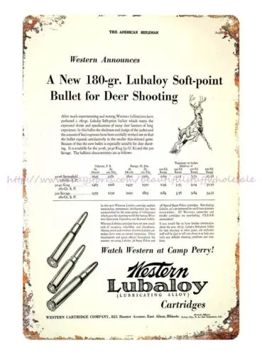 1930 Western Cartridge Lubaloy Soft Point Bullet Deer Shooting tin sign bar pub