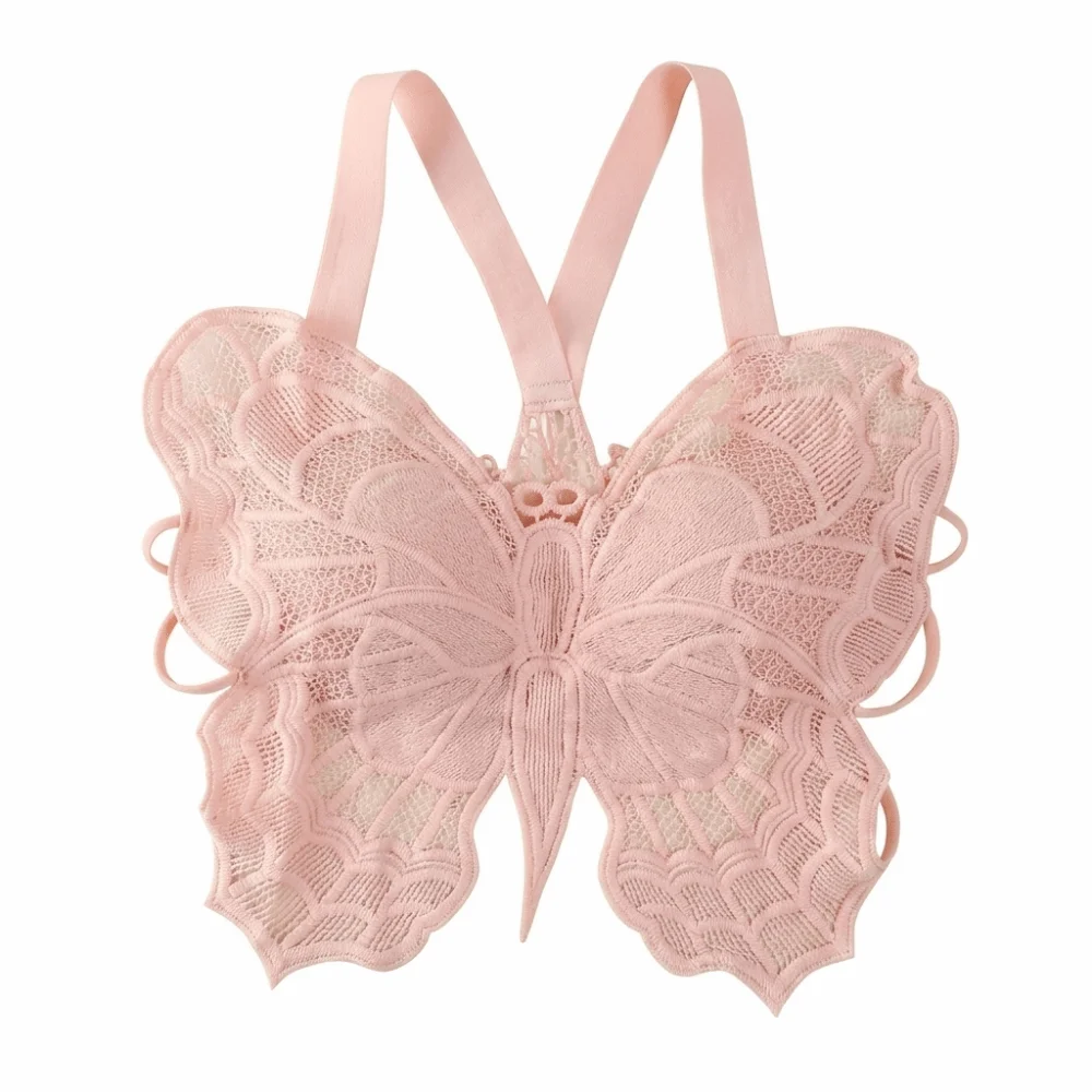 Fashion Backless Butterfly Bras Slim Fit Padded Lace Camisole Korean Style Spider Web Design Hollow-out Vest Tops Beach Wear