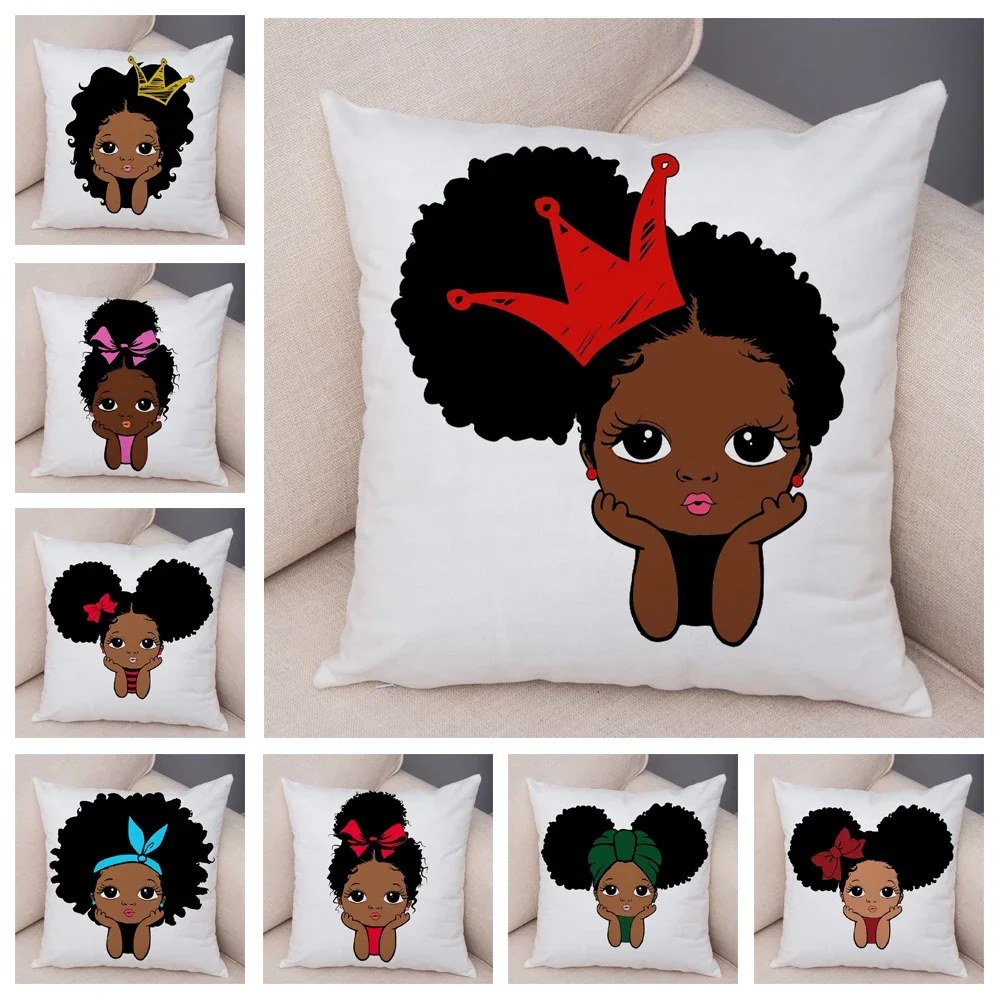 

Cute Cartoon Girl Pillowcase African Baby Sofa Cushion Cover Home Children's Room Decoration