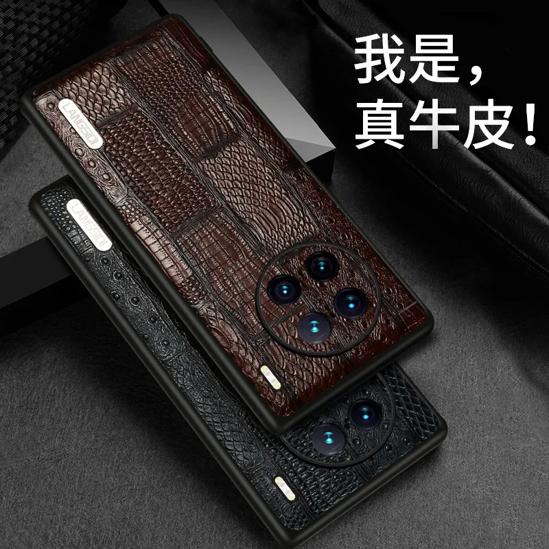 

Hot Sales Langsidi Luxury Brand Genuine Leather Retro Splice Phone Cases For Vivo X90 X80 X70 Pro +plus Cover Case