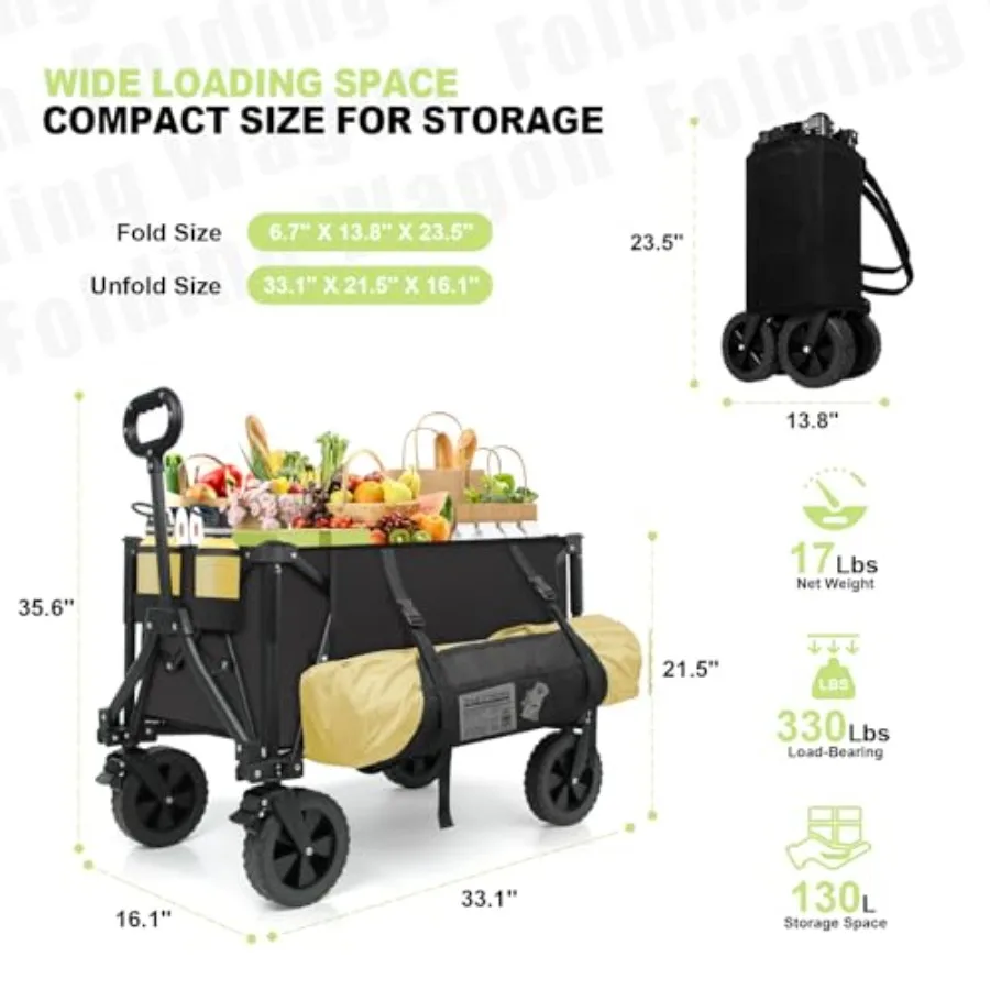 عربة أدوات قابلة للطي بسعة 300 رطل وحجم 130 لتر تتميز بجيب جانبي وفرامل لحديقة الشاطئ Shoppi