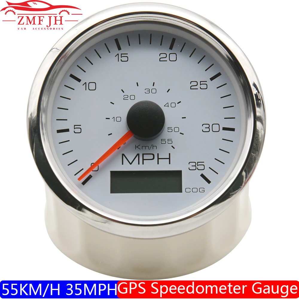 55KMH 35MPH GPS Speedometer Gauge 85MM Speed Meter Odometer with GPS Antenna COG Mileage Red Light for Boat Car Truck 12V 24V