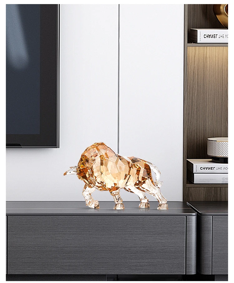 Raum Dekor Tier Ox Skulptur Ornamente Acryl Kristall Handwerk Statue Wohnzimmer Büro Desktop Dekoration Nordic Artwork Geschenk – Detail 8