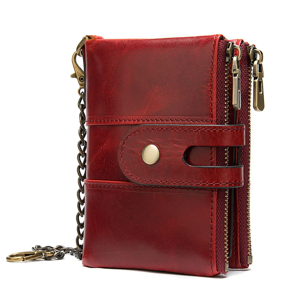 

Genuine Leather for Men Vintage RFID Blocking Bifold Men's Short Wallet Mens Chain Wallets ID Credit Card Holder Coin Case