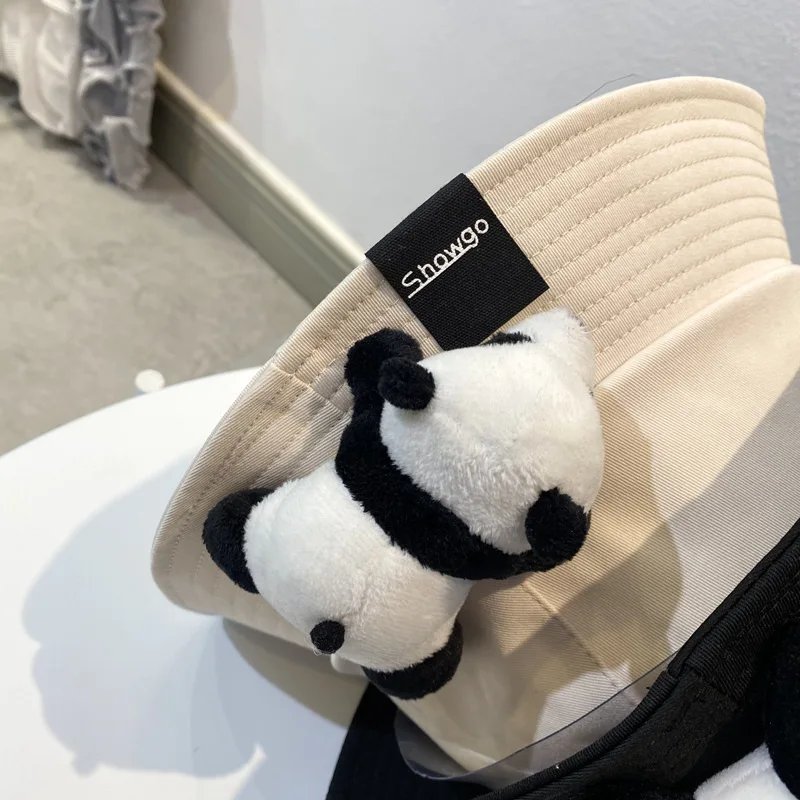 Women\'s Hat Panama Four Seasons Fisherman Hat Big Round Hat Sun Shade Hat Cartoon Panda Lovely Casual Bucket Hat Cap H04