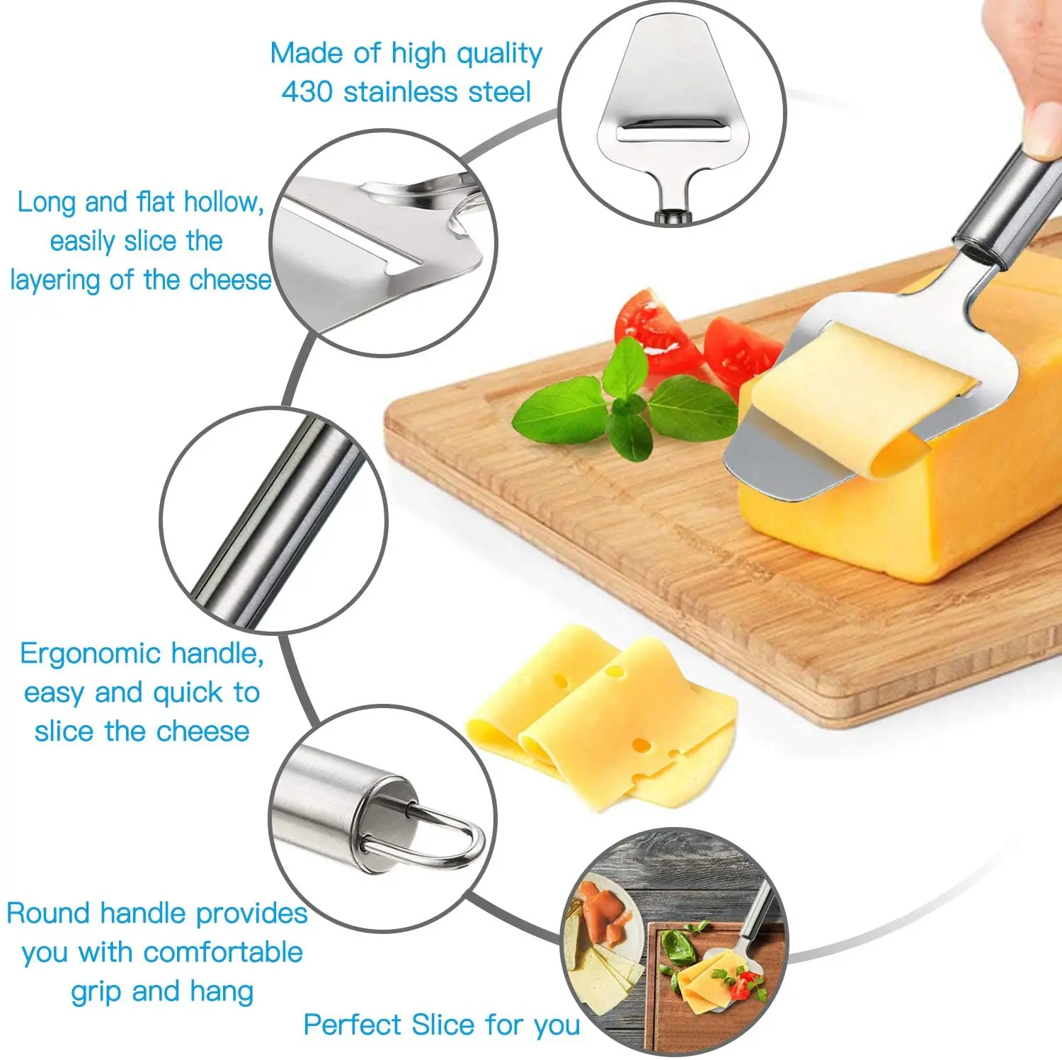 Cheese Slicer Stainless Steel, Cheese Knife Heavy Duty Plane Cheese Cutter, Server for Semi-Soft, Semi-Hard Cheeser Grater