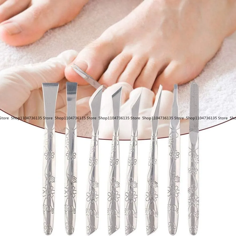 Juego de 8 piezas, herramienta de pedicura para pies, juego, kit de eliminación de piel muerta de acero inoxidable
