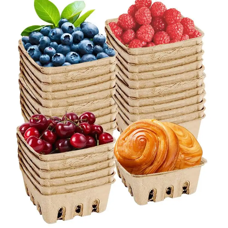 

30pcs Natural Pulp Fiber Berry Basket, Small Farmers Market Produce Basket Containers Kitchen Supplies for Strawberry Blueberry