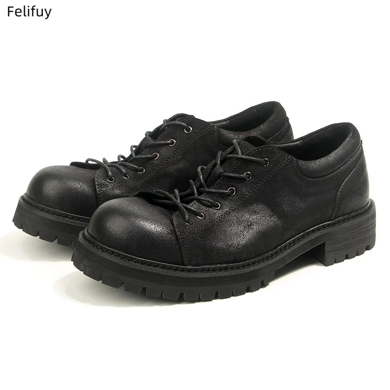 Retro Cowhide Mens Casual Business Shoes Platform Genuine Leather Autumn Oil Wax Matte Big Head Social Formal Shoes Man Size 44 view 4