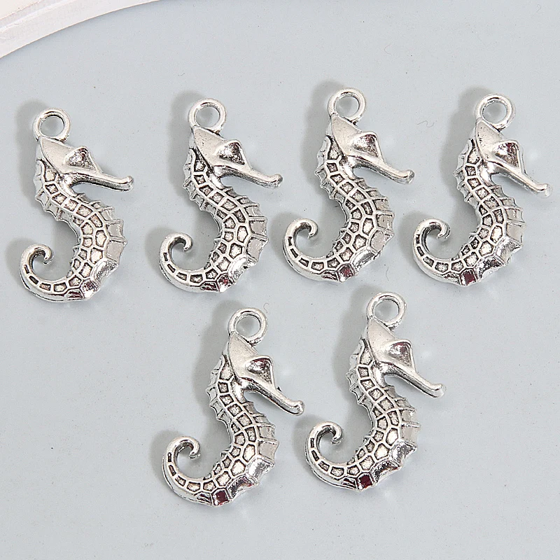 30pcs Sea Horse Charms Cute Oceans Hippocampal Pendants Silver Color For Making Handmade DIY Findings Jewelry