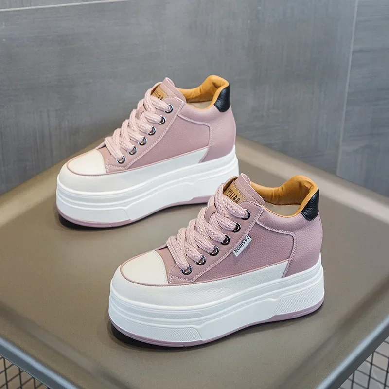 9CM Cow Suede Genuine Leather Women Vulcanized Shoes Platform Wedge High Top Skate Boarding High Brand Heels Casual Stable Shoes view 4