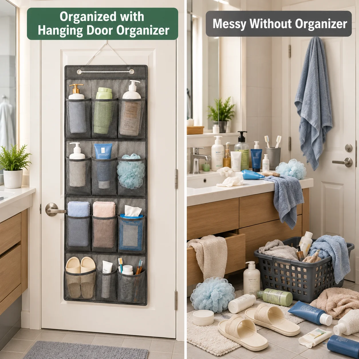 12-Pocket Hanging Door Organizer, Soft Mesh Bathroom Storage for Toiletries, Towels, Slippers and Bedroom Essentials
