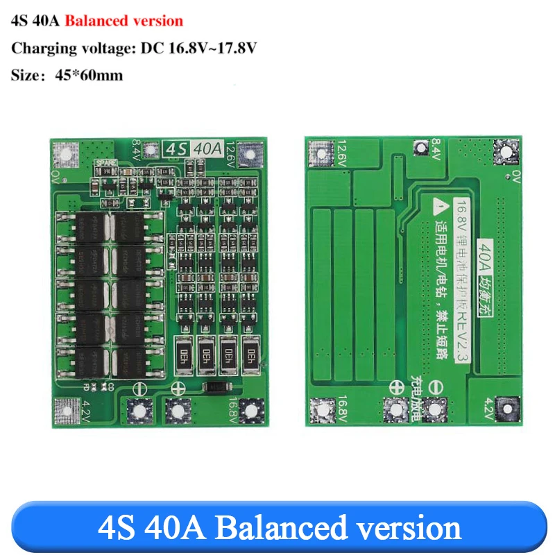 Placa de proteção do carregador de bateria de lítio 3S 4S 40A 60A 18650 BMS Motor de perfuração 11.1V 12.6V/14.8V 16.8V Melhorar/Equilíbrio 25A