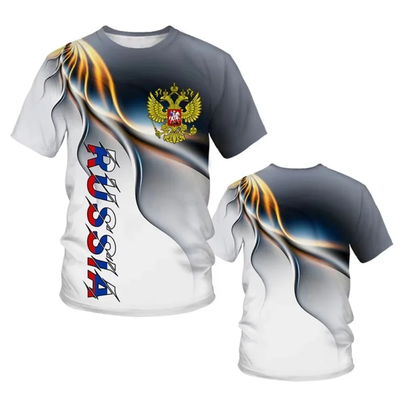 Russia National Emblem Pattern T Shirt For Men Colorful 3D Printed T-Shirts Summer Casual O-Neck Tees Loose Short Sleeve Tops