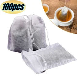 100Pcs Disposable Teabags Non-Woven Fabric Tea Filter Bag for Spice Tea Infuser with Draw String Filter Paper for Herb Loose Tea