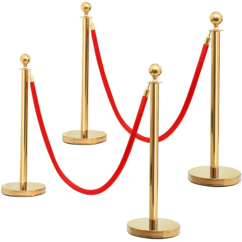 4pcs Stainless Steel Stanchion Posts - 6.6FT Extended Red Velvet Rope Retractable Barriers Ropes Safety Barriers Set with Stable