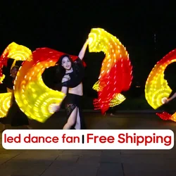 Belly Dance Accessories Led Silk Fan Veil With 180cm Long Red and Yellow LED Dance Fan Practice and Stage Performance