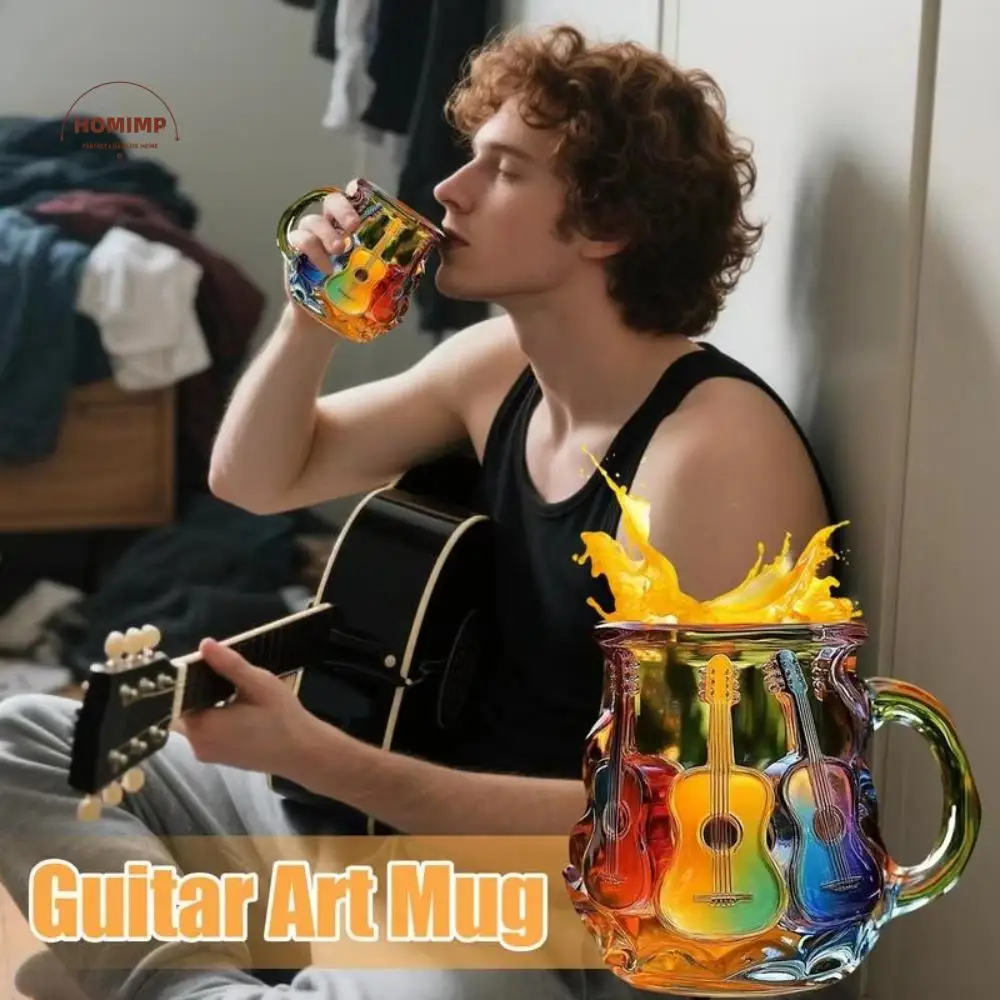 

Novelty 3D Painted Guitar Coffee Cup Colorful Cartoon Guitar Desk Ornaments Glass Guitar Art Cup Gift