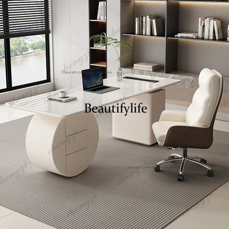 

Italian Minimalist Office Desks Nordic Designer Sintered Stone Computer Desk Writing Desk Office Furniture escritorio mesa