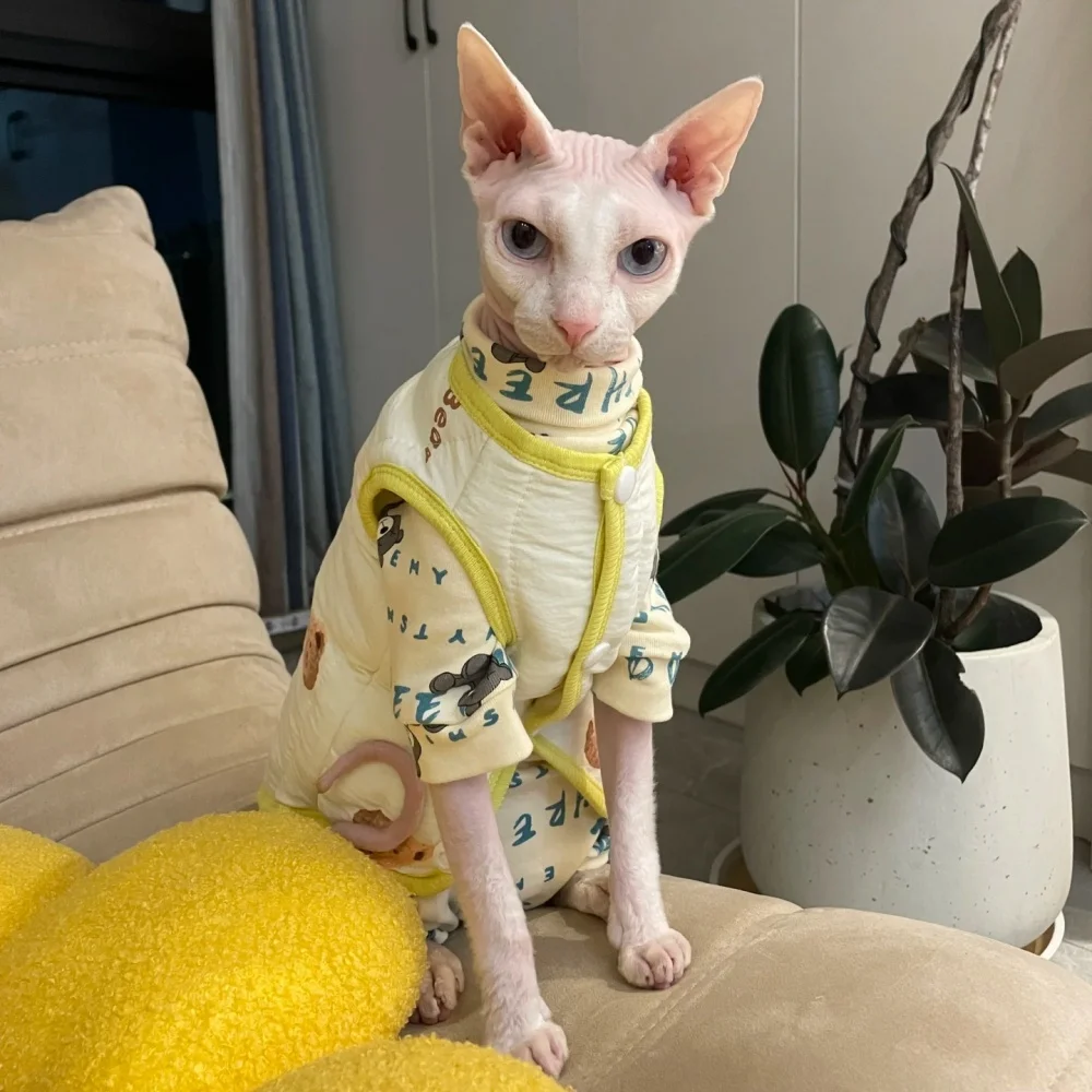 Jaket musim dingin kartun katun tebal untuk kucing Sphynx mantel kuning hangat musim gugur untuk anak kucing merah muda biru pakaian santai untuk Devon Rex