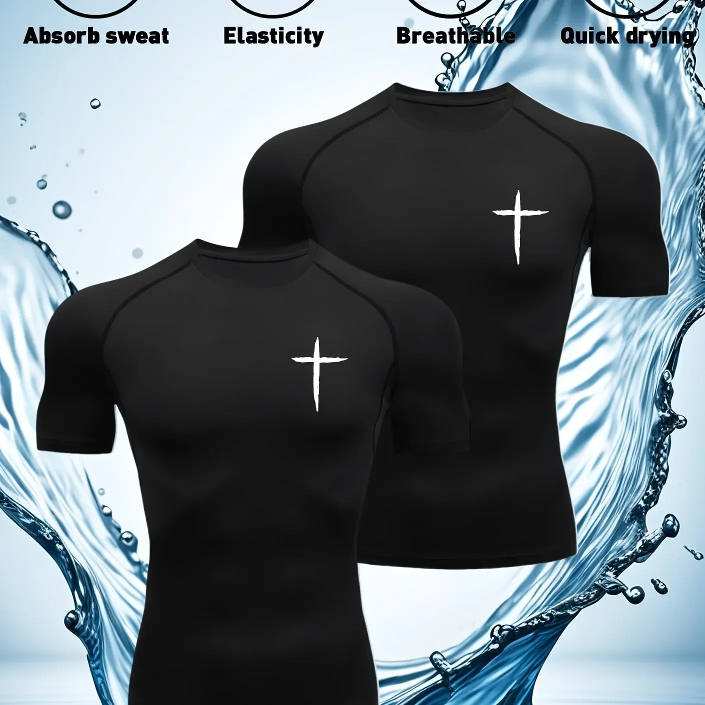 Deux T-shirts de compression imprimés pour hommes, vêtements de sport d'été, T-shirt de course, T-shirt de sport élastique à séchage rapide, T-shirts de fitness pour hommes