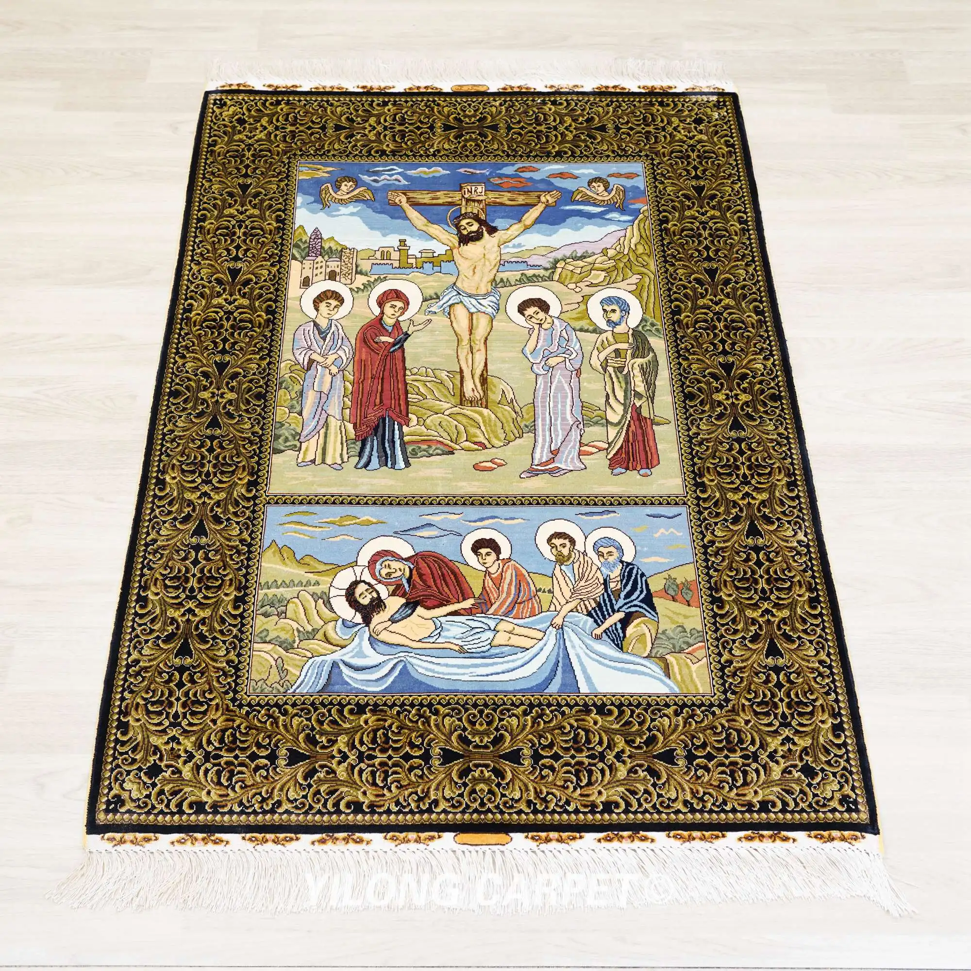 3'x4.5' Handmade Silk Carpet Pictorial Tapestry Jesus Exquisite Area Rug (YL0031)