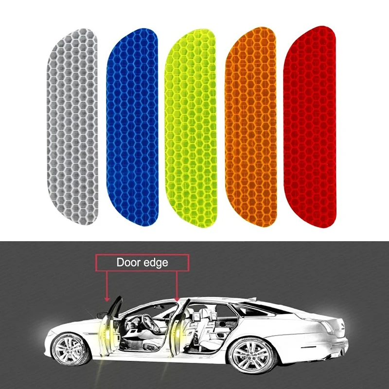 

4 Pcs/Set Door Warning Stickers Car Reflective Strips Helmet Reflective Tape Warning Sticker Prominent Warning Signs Auto Decals