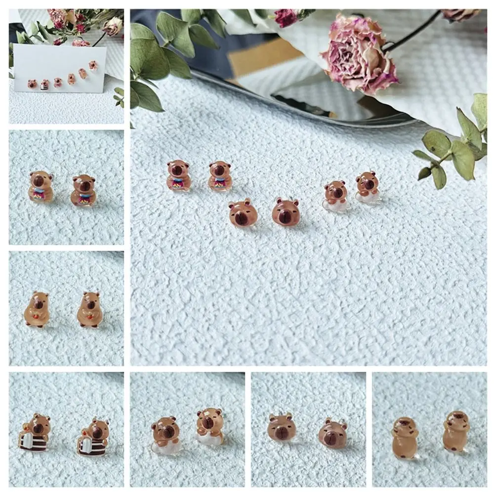 Sweet Korean Style Capybara Stud Earring Transparent Handmade Mini Ear Studs Cartoon Jewelry Accessories Party