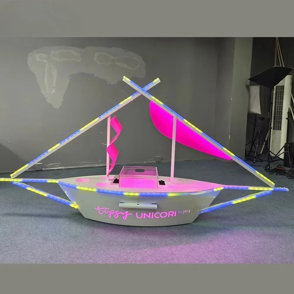 

VIP Service Wine Big Sailboat Shape Champagne Acrylic Plastic Demonstrator with Rack Light Emitting Diode Bottle Display Rack