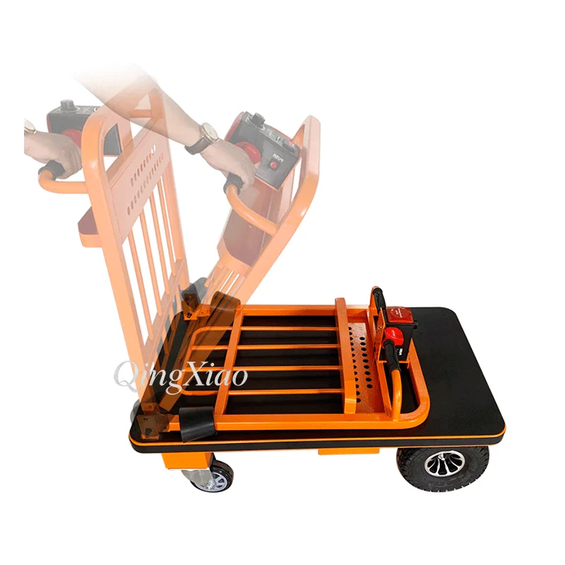 Foldable Heavy-Duty Cargo Handling Truck 400KG Capacity Four-Wheel Flatbed Handcart with Steel Plate Platform for Workshop Tool