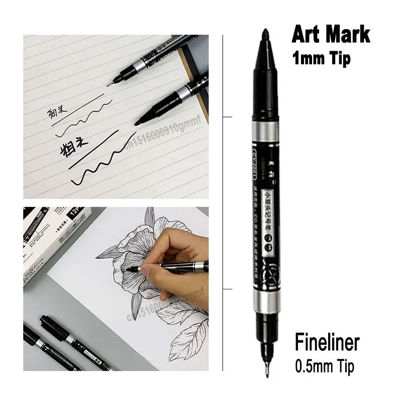 3/5Pcs Set Dual Tip Permanent Art Marker Fineliner Pen 0.5mm 1mm Fine Line Comics Painting Drawing Signature Writing Stationery