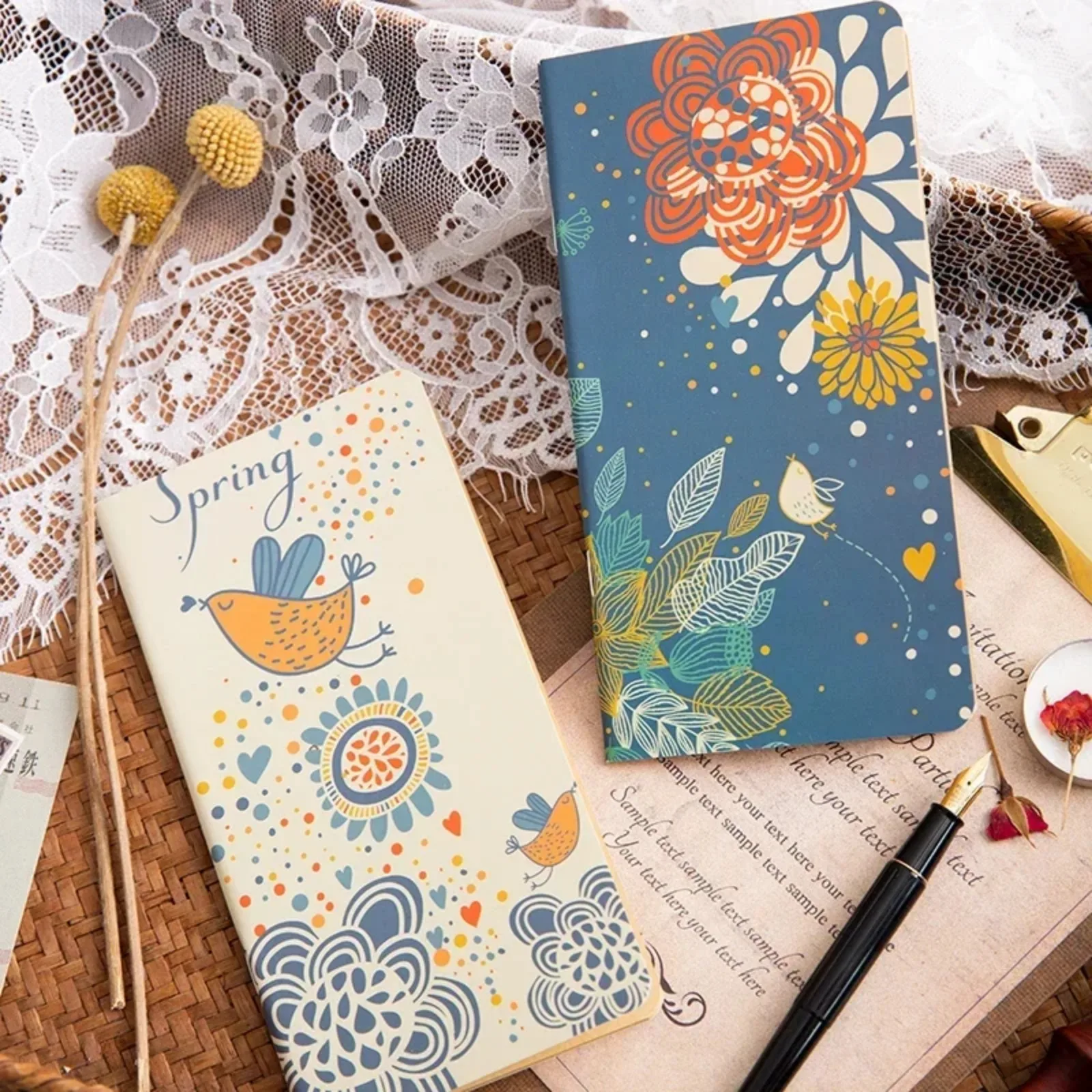 24 Sheets Korean Stationery Flowers and Birds Notebook Writing Diary Book Student Stationery School Office Supply Muji Planner