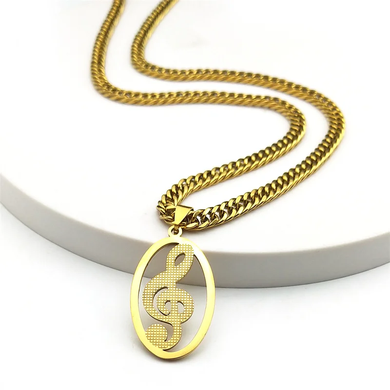 Hiphop Muziek Treble Sleutel Note Ketting Voor Dames Heren Rvs Goud Kleur Hiphop Hals Mannelijke Ketting Sieraden Colar N3550s06