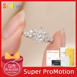 So-Bling 2ct Moissanite Ring Diamond Princess 925 Sterling Silver Rings for Women Elegant Fine Jewelry Party Gift