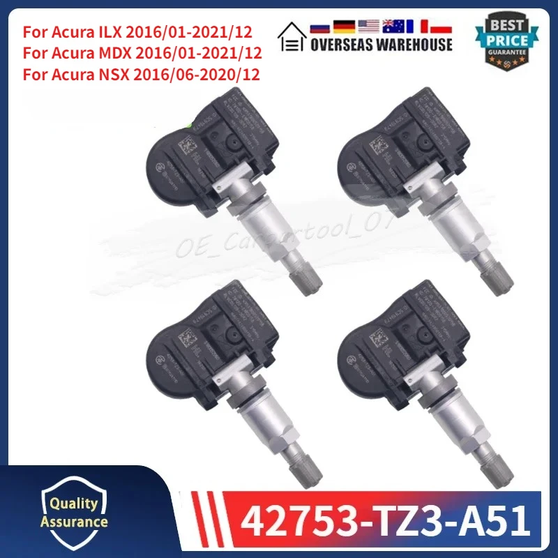 

42753-TZ3-A51 TPMS 4 шт./компл. для Acura ILX MDX NSX RDX RLX 2016 2017 2018 2019 2020 Датчик давления в шинах 315 МГц 42753-TZ3-A510-M1