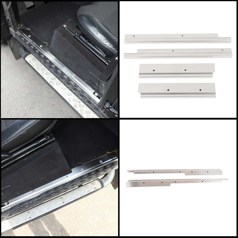 For Land Rover Defender 2004-2018 Front Row Only Stainless Steel Door Sill Scuff Plate 2Pcs/4Pcs Segmented Bolt-On Silver