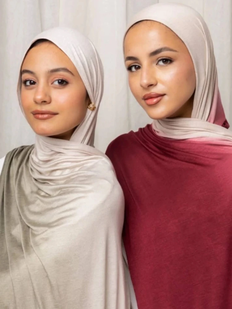 

New Ombré Jersey Hijab Scarf Head Scarf Headwraps for Women Hoofddoek Muslim Fashion Hijabs for Women Ramadan Turban Femme