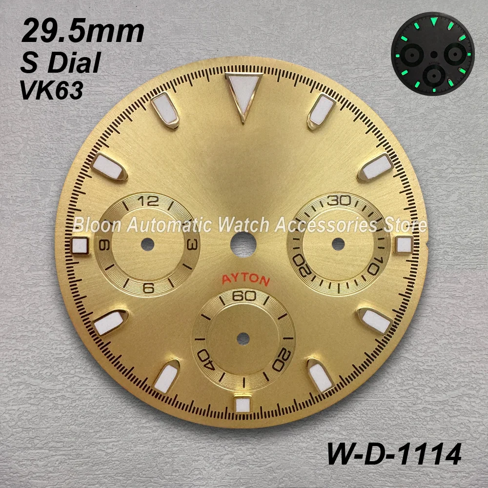 29.5mm S Logo High Quality Panda DTN Dial Fit VK63 Movement Green Luminous Watch Modification Accessories